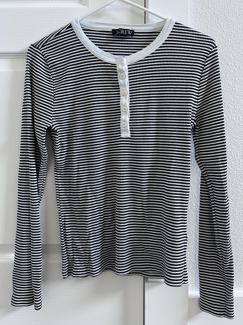 J. Crew Black & White Striped Long-Sleeve Henley